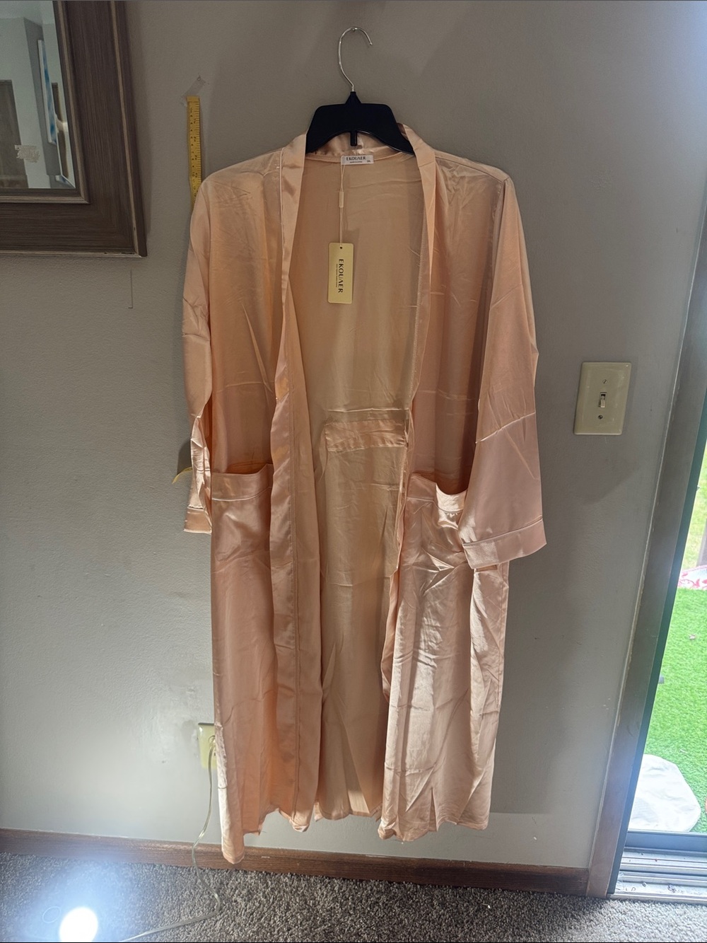 Satin Long Robe in Soft Peach by Flora Nikrooz